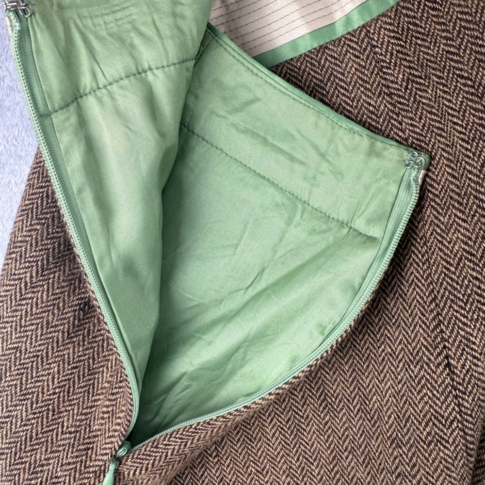 Ann Taylor Loft Brown Herringbone Wool Blend Skirt Green Trim Size 6 Irish - Picture 16 of 16